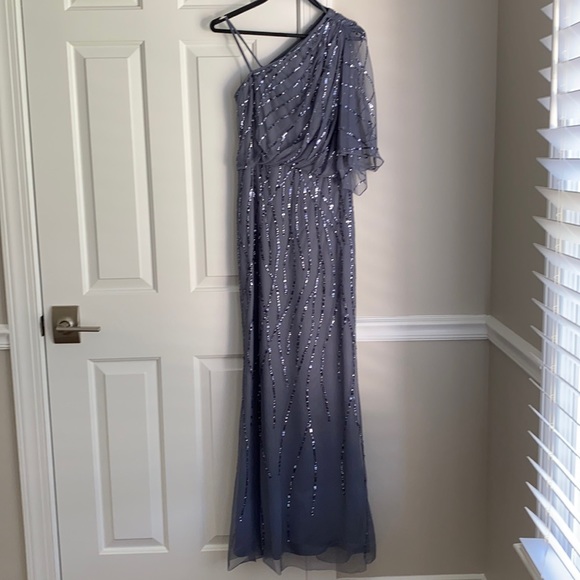 Hand  beaded one shoulder Grey dress - Picture 1 of 14